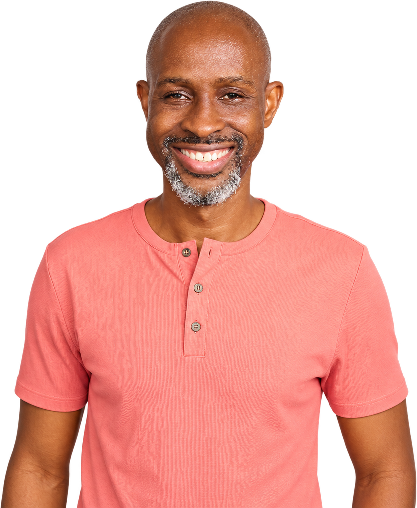 Wendell Lawrence — portrait in a coral shirt
